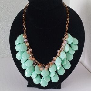 Anthropologie Acrylic Tiered Teardrop Statement Necklace Light Green
